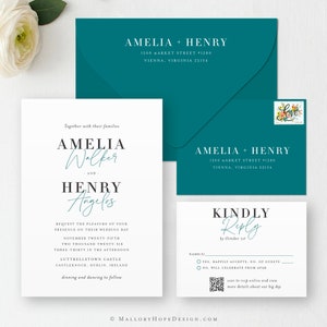 Modern Wedding Invitation Template, Customize Colors, Wedding Invite Template, Wedding Invitation & RSVP Template, Instant Download, MHD1