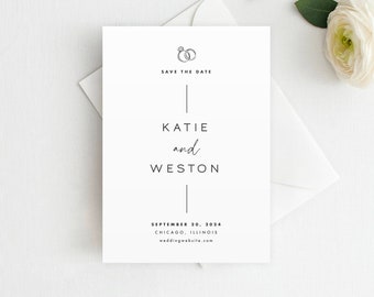 Printed Minimalist Save the Date Card: Modern Rings Design