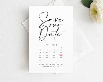 Modern Calendar Save the Date Template: Minimalist Design (Instant Download)