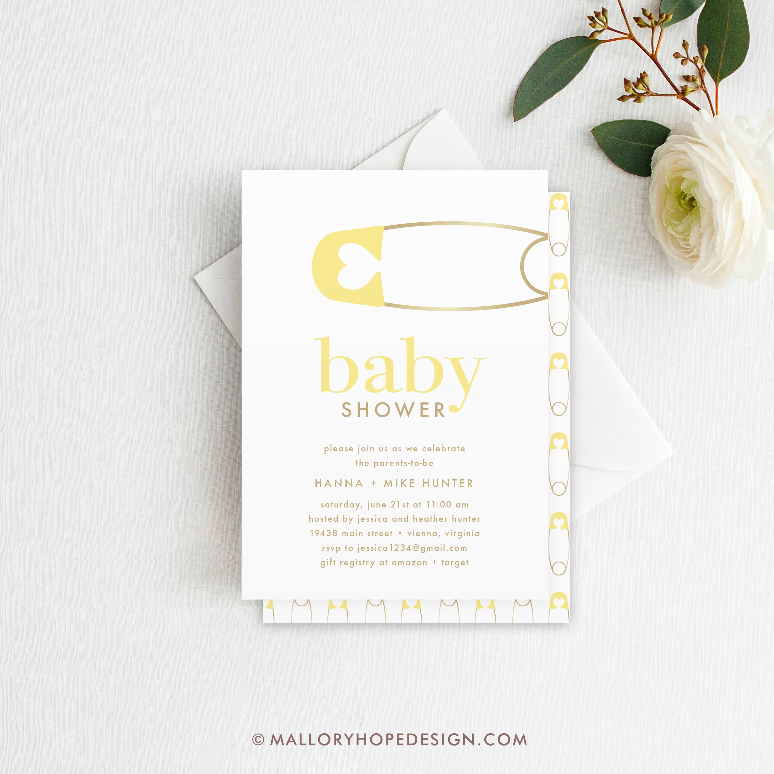 Diaper Pin Baby Shower Invitation Baby Shower Invite Girl | Etsy