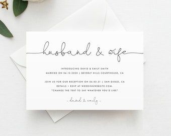 Elopement Announcement Template, Husband & Wife, Change of Plans Template, Postponement Card, Canceled Wedding, Instant Download, ELO1