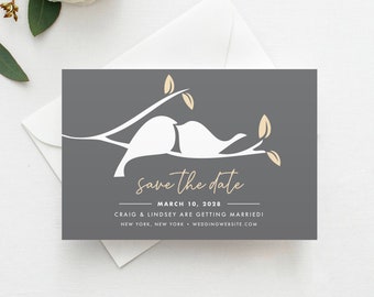 Printed Love Birds Save the Date , Love Birds Postcard, Magnet, Wedding Save the Date, Love Birds Save the Date Magnet, Bird Save the Date