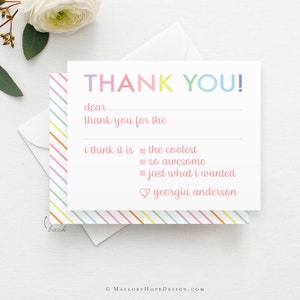 Invulbare bedankkaartsjabloon, DIY-kinderen bedankt, regenboog bedankt, kinderen bedankt, regenboogsjabloon, direct downloaden, STA1