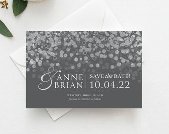 Printed Champagne Bubbles Save the Date, Postcard, Magnet, Sparkle Save the Date, Lights Save the Date, Champagne Save the Date