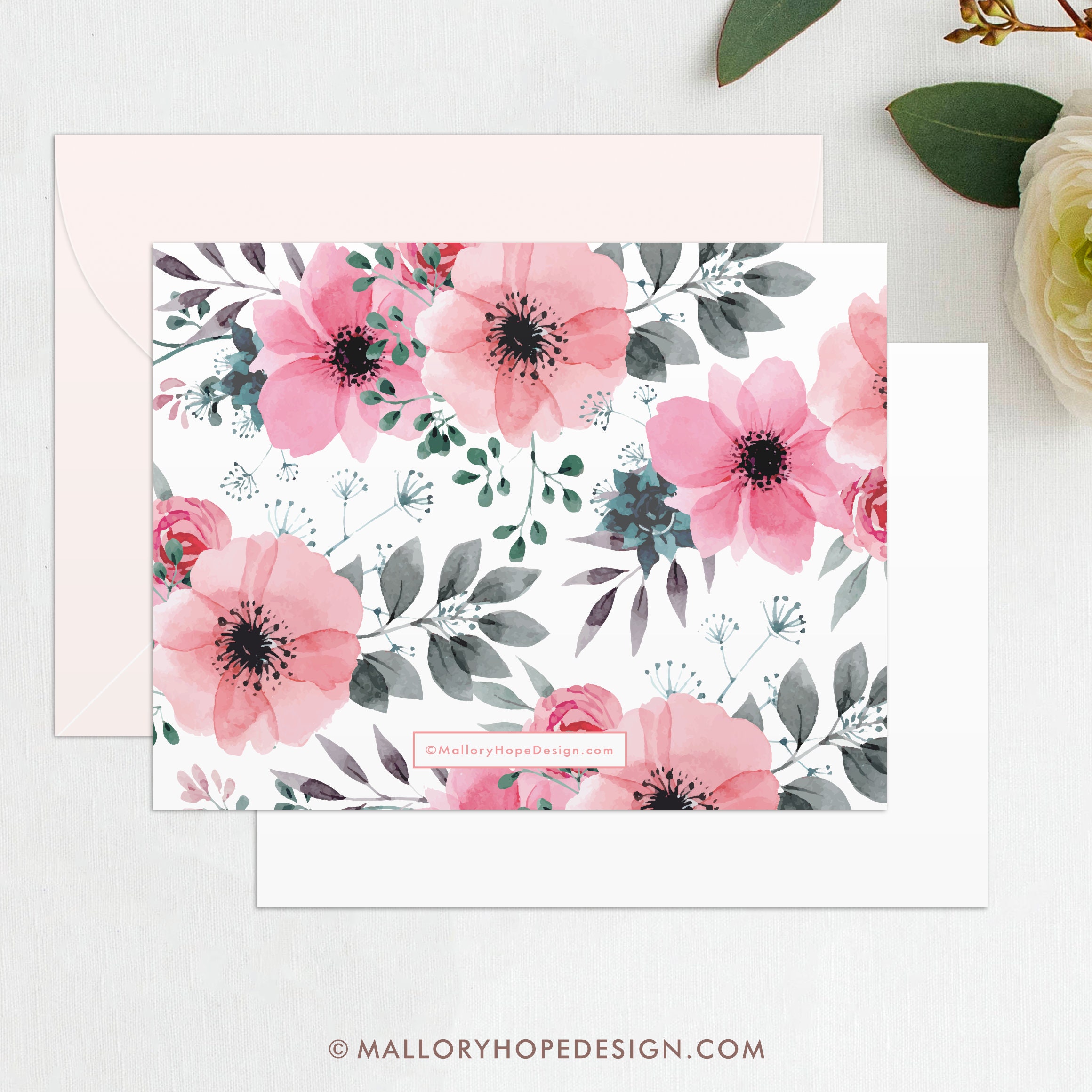 Floral Personalized Stationery Set: Script Custom Note Cards - Etsy