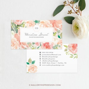 Floral Business Card Kleinunternehmen, Innenarchitekt, Eventplaner, Floral Calling, Social Icons, Aquarell Blumen, BUS1