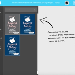 May include: Three different designs for a pajama party invitation. Each invitation features a pink cloud with two white stars and the text "Pajama Party" in a blue and white font. The text "Aliana's 8th Birthday!" is also included on each invitation. The invitations are 5x7 inches.