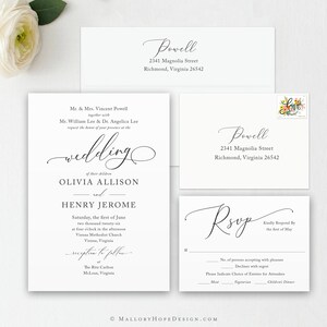 Minimal Wedding Invitation Template, Calligraphy Wedding Invitation & RSVP Template, Wedding Invite Template Download, DIY Download, MHD1