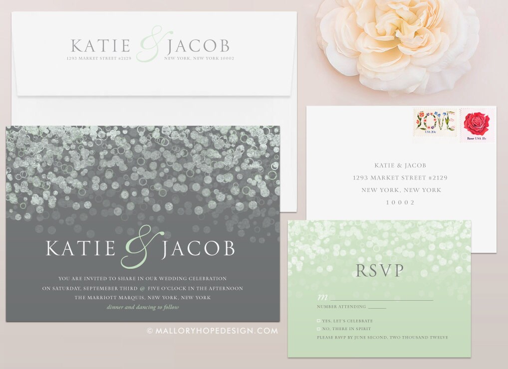 Champagne Bubbles Wedding Invitation & RSVP Set Lights Etsy