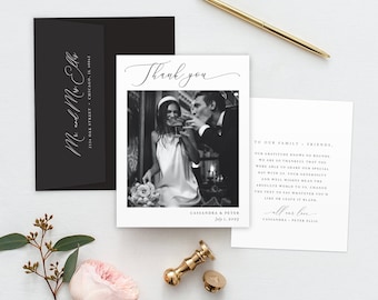 Wedding Photo Thank You Card, Calligraphy Photo Thank You, Newlywed Thank You, Wedding Thank You Card, Bridal Thank You, Custom Thank You