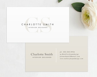 Initials Printed Business Card, Minimal Business Card, Chic Business Card, Calling Card, Minimal Business Card, Printed Business Cards