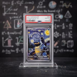 May include: A graded 2023 Pokemon SVP #666 Blastoise with the Starry Night trading card in a clear plastic slab. The label reads 2023 POKEMON SVP PIKACHU/WITH THE STARRY NIGHT #666 GEM MT 10. The card features a blue Blastoise in a swirling art style.