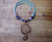Abstract Swirls Amethyst Rainbow Turquoise Necklace