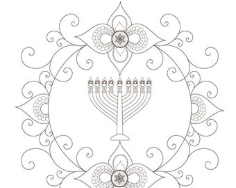 Hanukkah Menorah Coloring Page-Hanukiah Printable-Canukkah Candles-Festival of Lights-Judaica Art-Color Menorah Crafts Art-INSTANT DOWNLOA