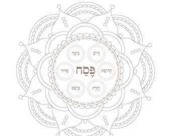 Seder Plate Mandala-Passover Coloring Page-1 Printable Design-Pesach Haggadah Jewish Art-Arts and Crafts Supplies-INSTANT DOWNLOAD