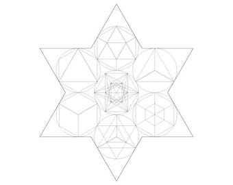 May include: A black and white geometric design of a six-pointed star with overlapping circles and geometric shapes. The Hebrew words "Halleluyah" and "Jewish Soul Art" are written below the design.