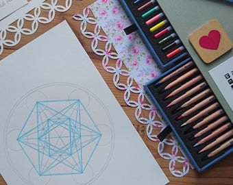 Metatron’s Cube Coloring Book-Sacred Geometry Art Prints-Energy Healing Symbol-5 Printables-INSTANT DOWNLOAD by @HALELUYA Sacred Soul Art