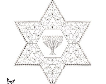 Menorah Crafts Printable-Hanukiah and Star Of David Coloring Page-Jewish Soul Art-Hanukkah Decorations-Golden Ratio Spiral-INSTANT DOWNLOA