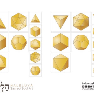 Gold Platonic Solids-Printable Square Cards-Sacred Elements Symbols-Pocket Sizes 2.5&quot;x 2.5&quot;+ 1.5&quot;x 1.5&quot;-Energy Healing Glow-INSTANT DOWNLOAD