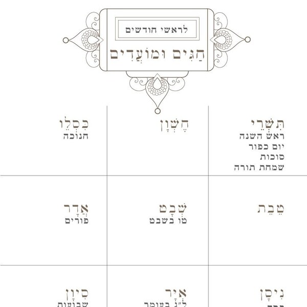Hebrew Months Calendar Etsy