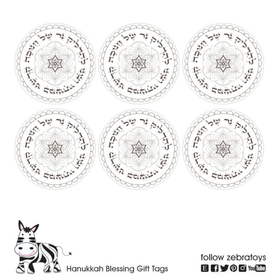 Hanukkah Menorah Blessing Gift Tags Printablehanukkah Candels Etsy