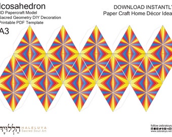 Icosahedron 3D Papercraft Template PDF-Platonic Solids-Printable Ornament Crafts Model-Large Party Decorations-Sacred Geometry Art-DOWNLOAD