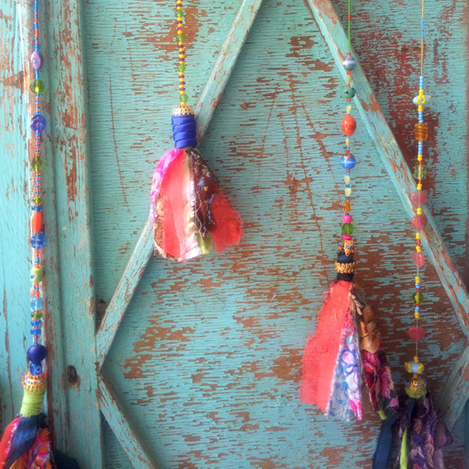 BOHO Chicfabric Tassels tasselglass Bead Strandswall Hanging