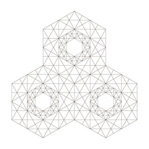 Peut inclure: Impression d'art géométrique en noir et blanc de trois hexagones qui se chevauchent avec le texte hébreu "Halleluyah" et les mots "Sacred Soul Art" sous l'image.