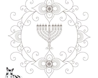 Hanukkah Menorah Coloring Book by @zebratoys-Hebrew and Judaics Teacher-5 Printable Coloring Pages Jewish Soul Art-Blessing-INSTANT DOWNLOAD