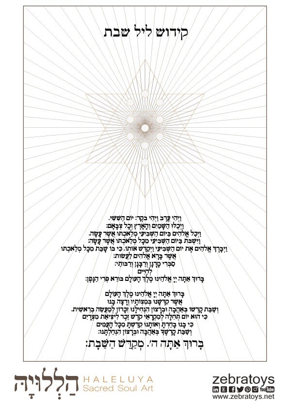 Shabbat Evening Kiddush Blessings Friday Nightקידוש ליל שבת אשכנזhebrew Shabbas Prayer Print