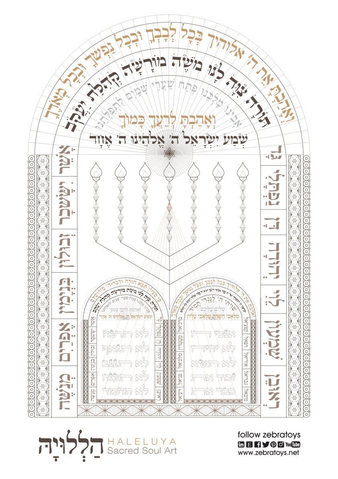 Ten Commandments Menorahjudaicajewish Artcoloring Page Printable
