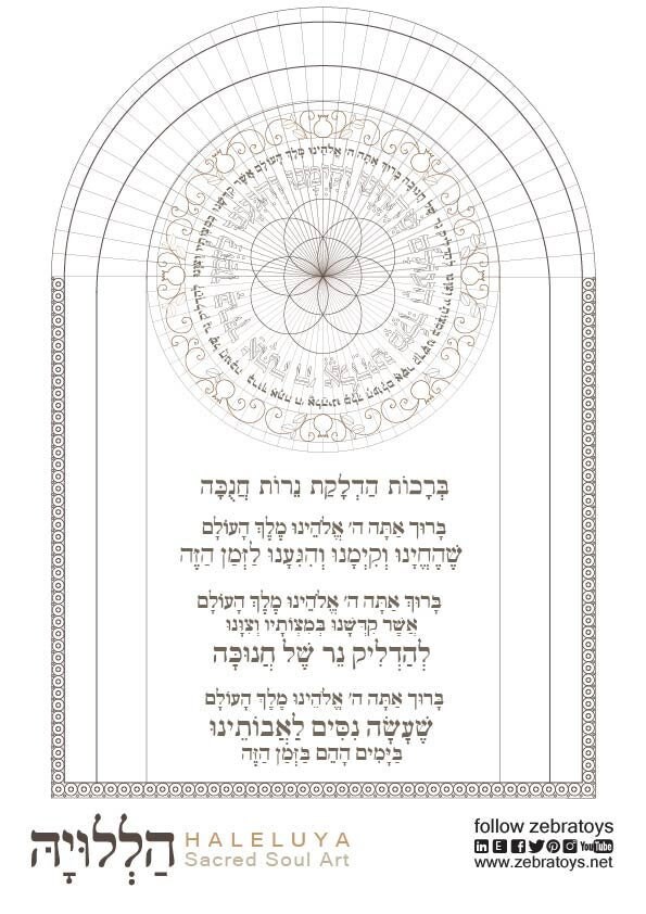 Hanukkah Menorah Candles Blessings Printable-siddur Prayers-hanukkiah-festival of Lights ...
