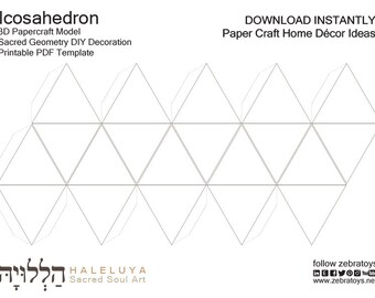 Icosahedron 3D Papercraft Blank Template-Home Décor Ideas-Platonic Solids-Printable Holiday Party Decoration-Sacred Geometry- Model-DOWNLOAD