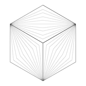 May include: A black and white line drawing of a cube featuring geometric patterns of converging lines on each visible face. The text HALELUYA SACRED SOUL ART, the Hebrew word הללויה, and the website zebratoys.etsy.com are printed at the bottom.