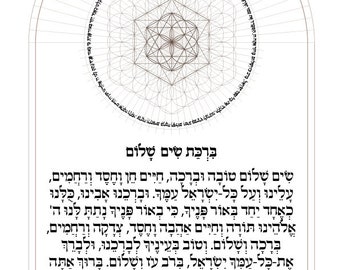 ברכת שים שלום-Sim Shalom Blessing-Hebrew Prayer-Home Protection-Color-Wall Decor-Frame-PDF Printable-Judaica-Jewish Art-DOWNLOAD HALELUYA