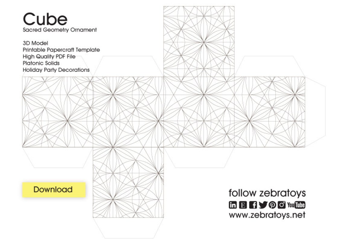 Hexahedron 3D Papercraft Template Pdf-platonic Solids-printable Model ...