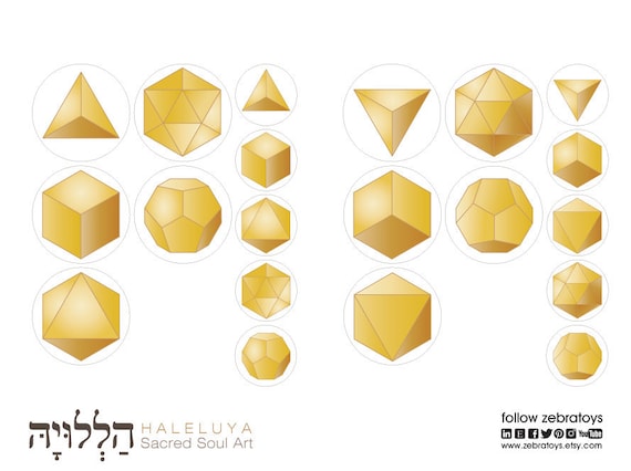 Gold Platonic Solids-Printable Round Cards-2 Sets-Pocket Sizes 2.5.