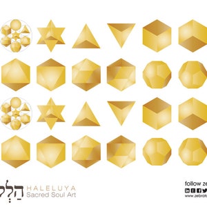 Gold Platonic Solids Printable Page-Sacred Geometry Symbols-Pocket Size Size 1.5"x 1.5"-Secret Elements-Energy Healing Glow-INSTANT DOWNLOAD