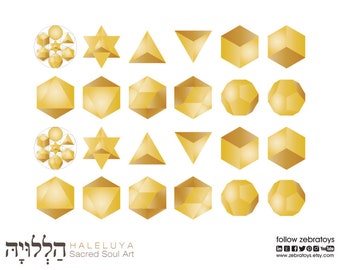 Gold Platonic Solids Printable Page-Sacred Geometry Symbols-Pocket Size Size 1.5"x 1.5"-Secret Elements-Energy Healing Glow-INSTANT DOWNLOAD