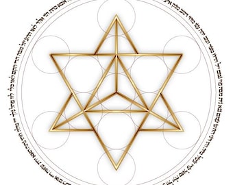 May include: Gold-colored Metatron's Cube design on a white background. The geometric shape is composed of interconnected lines and circles, with Hebrew text and the word "HALELUYA" at the bottom. The Etsy shop name "zebratoys" is also visible.