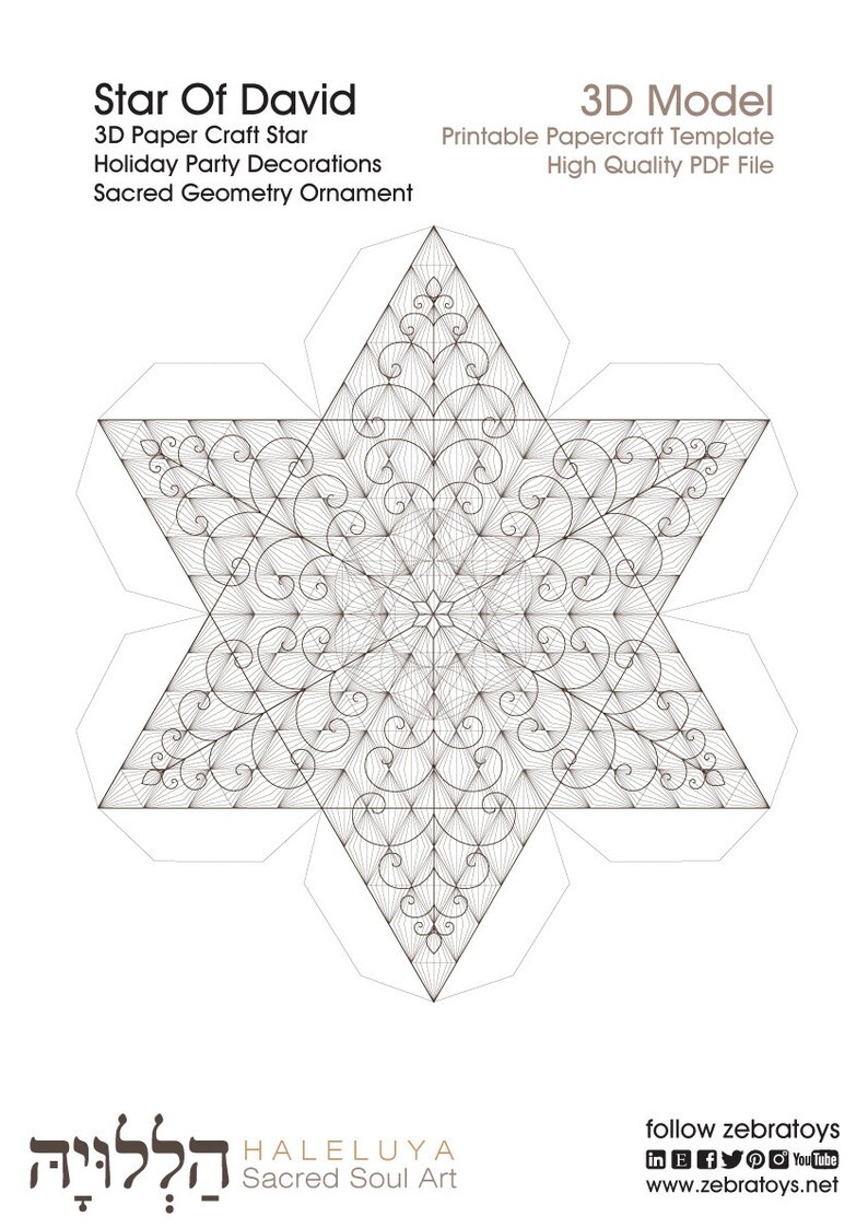 Star Décor-paper Template-3d David Star Decoration-craft - Etsy