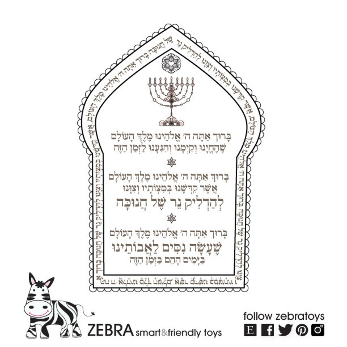 Hanukkah Prayersmenorah Printablehanukiah Blessinghealing Etsy Israel