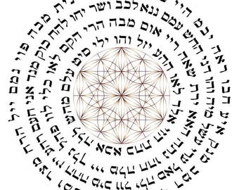 May include: Circular artwork with Hebrew text arranged concentrically around a central geometric design. The design features a complex pattern of intersecting lines. The artwork includes the word "HALELUYA" and the text "Sacred Soul Art".