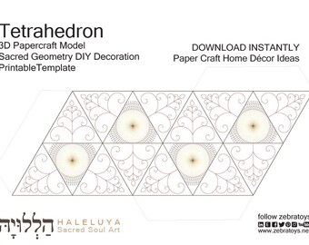 Tetrahedron 3D Papercraft Template-Home Décor Ideas-Platonic Solids-Printable Holiday Party Gold Decorations-Sacred Geometry- Model-DOWNLOAD