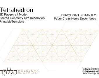 Tetrahedron 3D Papercraft Template-Home Décor Ideas-Platonic Solids-Printable Holiday Party Decorations-Sacred Geometry-Gold Model-DOWNLOAD