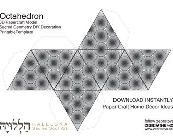 Octahedron 3D Papercraft Template-Home Décor Ideas-Platonic Solids-Printable Holiday Party Decorations-Sacred Geometry-Crafts Model-DOWNLOAD