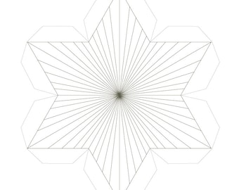 Könnte beinhalten: Eine druckbare 3D-Papierbastelvorlage eines Davidsterns. Das Design zeigt einen sechszackigen Stern mit radialen Linien, geeignet für Feiertagsdekorationen und Ornamente der heiligen Geometrie. Der Text auf dem Bild lautet "3D Model".
