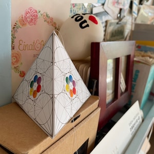 Tetrahedron 3D Papercraft Template PDF-Platonic Solids-Rainbow Circles-Printable 3D Model-Holiday Party Decorations-Sacred Geometry-DOWNLOAD