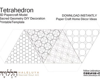 Tetrahedron 3D Papercraft Template-Home Décor Ideas-Platonic Solids-Printable Holiday Party Gold Decorations-Sacred Geometry- Model-DOWNLOAD