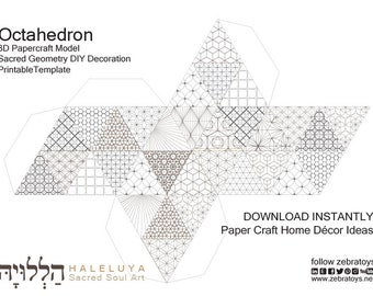 Octahedron 3D Papercraft Template-Home Décor Ideas-Platonic Solid-Printable Patterns Party Decorations-Sacred Geometry-Crafts Model-DOWNLOAD